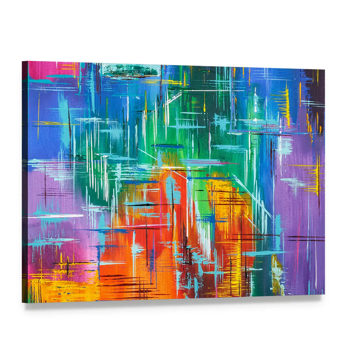 Colorful Geometric Grid Abstract Canvas Wall Art, single panel gallery wrapped canvas, angled product view