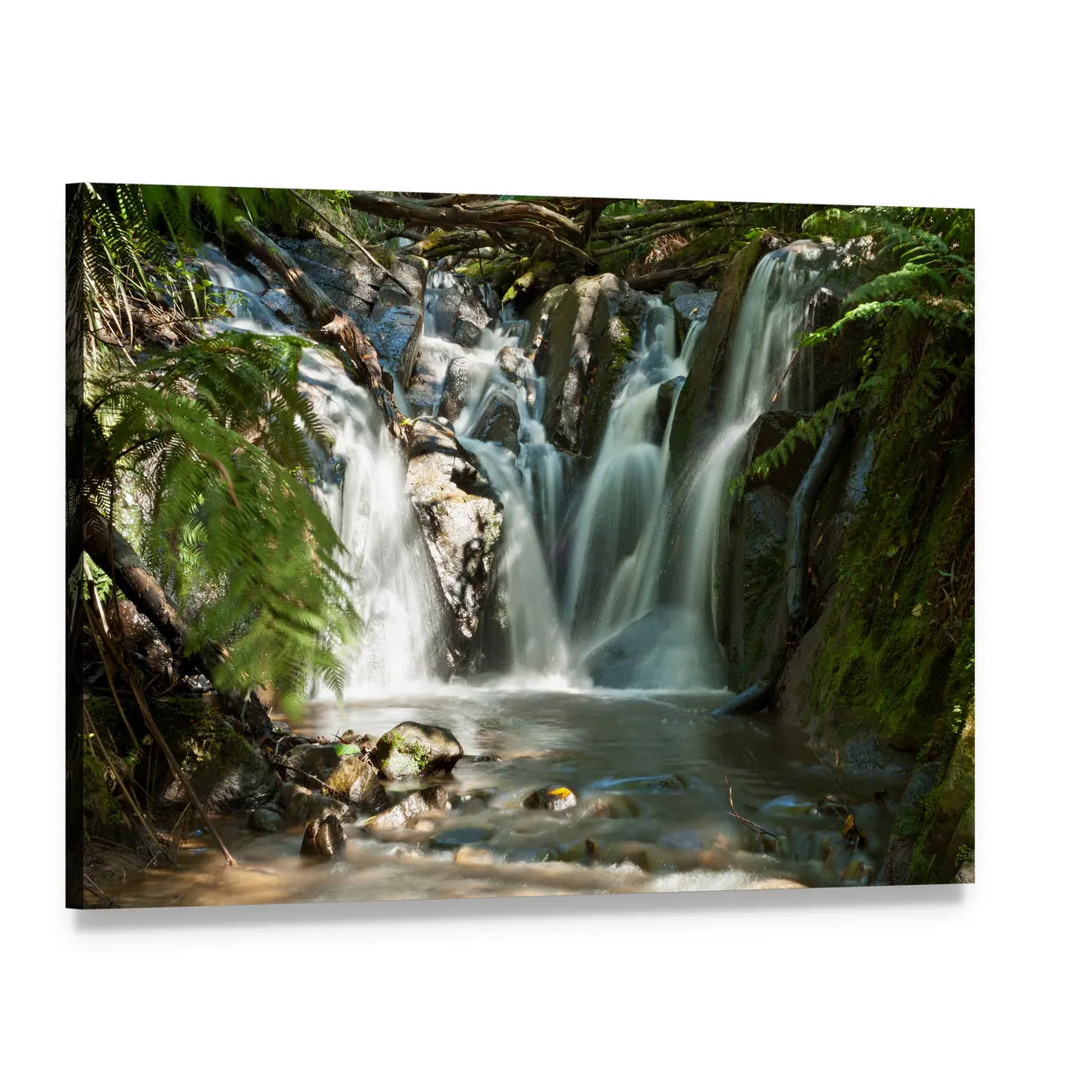Olinda Falls Long Exposure Waterfall Canvas Wall Art, single panel gallery wrapped canvas, angled product view