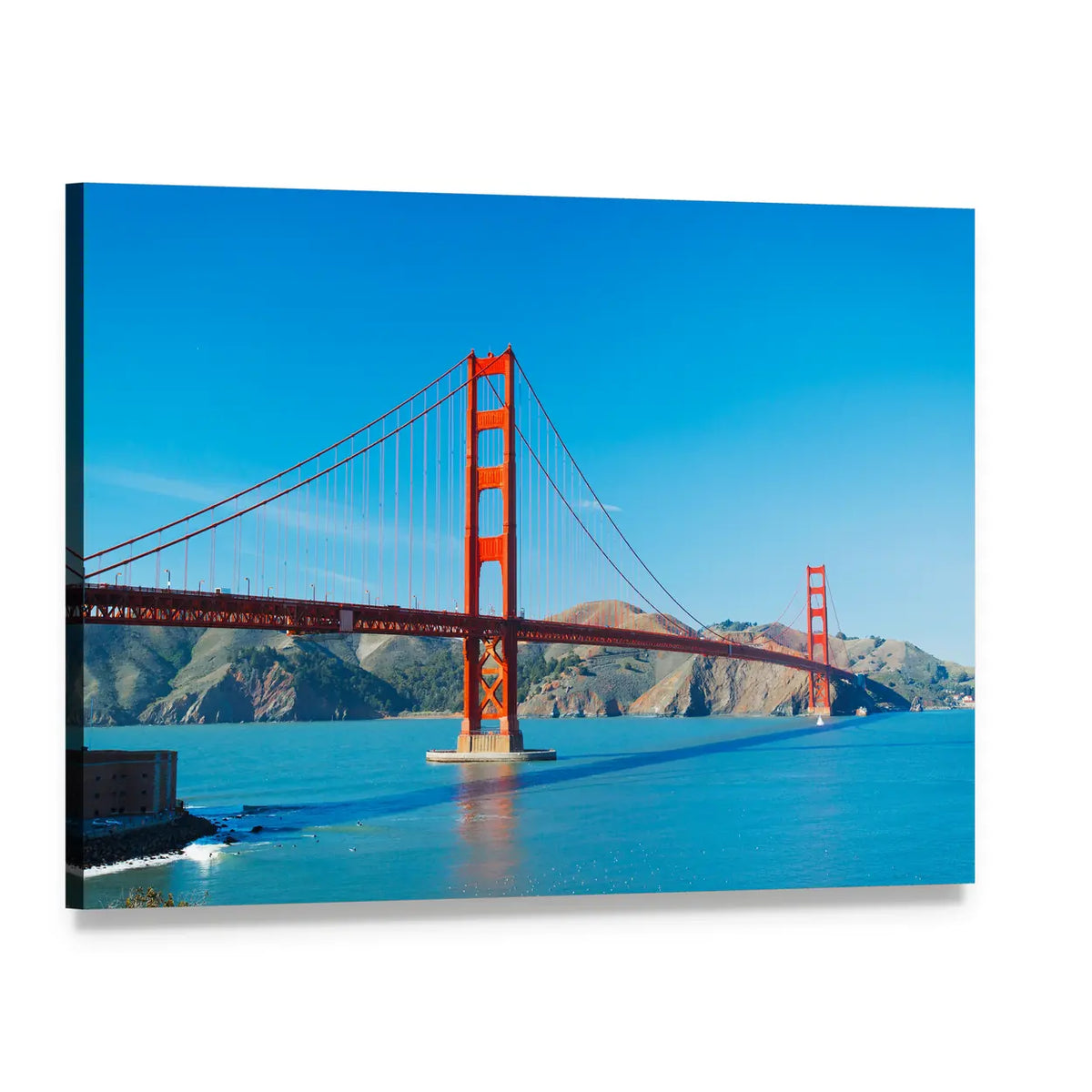 Golden Gate Bridge Over San Francisco Bay Canvas Wall Art, single panel gallery wrapped canvas, angled product view