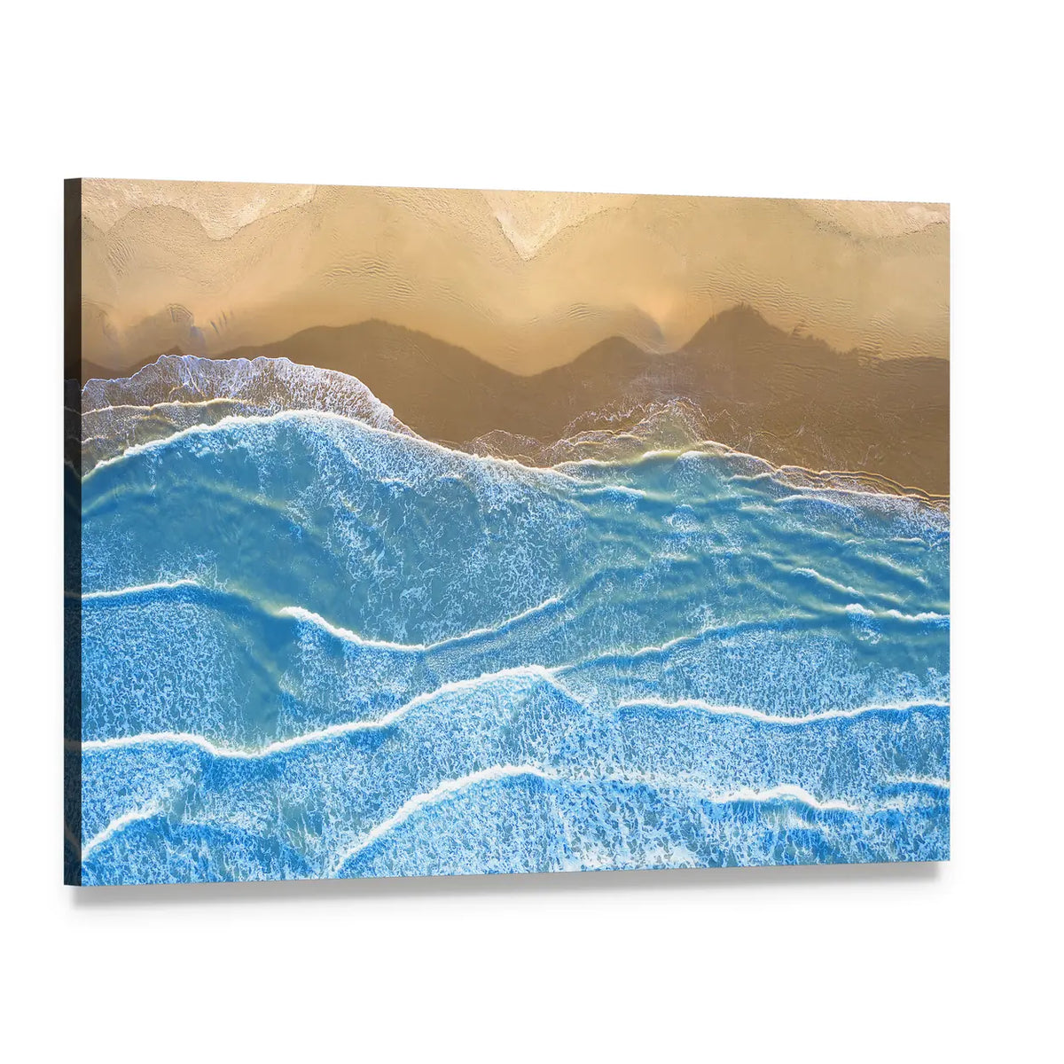 Blue Sea At The Beach Artwork Canvas Wall Art, single panel gallery wrapped canvas, angled product view
