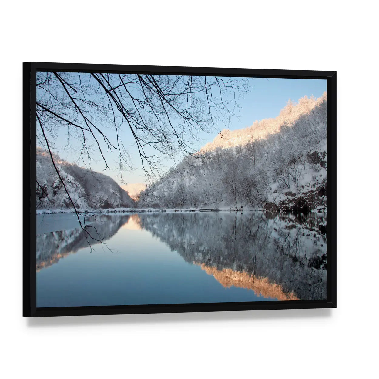 Lake Kozjak In Plitvice National Park Canvas Wall Art, framed canvas in a black floater frame, angled product view