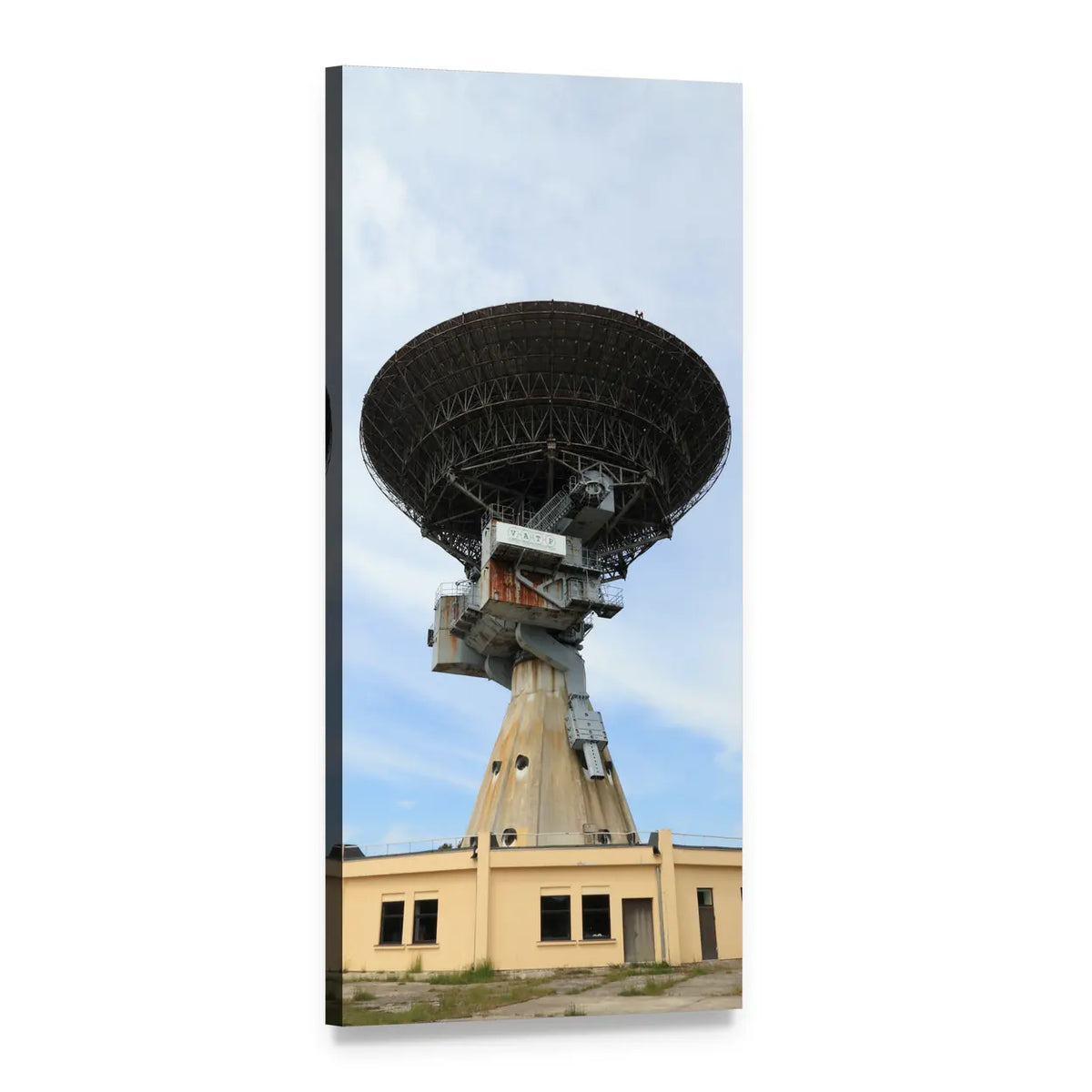 Radio Telescope in Latvia Vertical Canvas Wall Art, 1 panel 1 Vertical layout gallery wrapped canvas set, angled product view