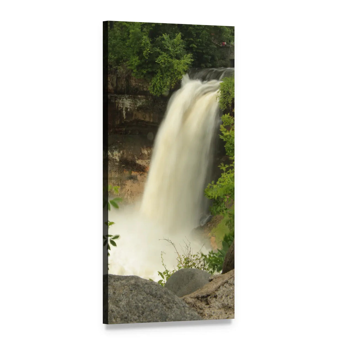 Minnehaha Falls Waterfall Vertical Canvas Wall Art, 1 panel 1 Vertical layout gallery wrapped canvas set, angled product view