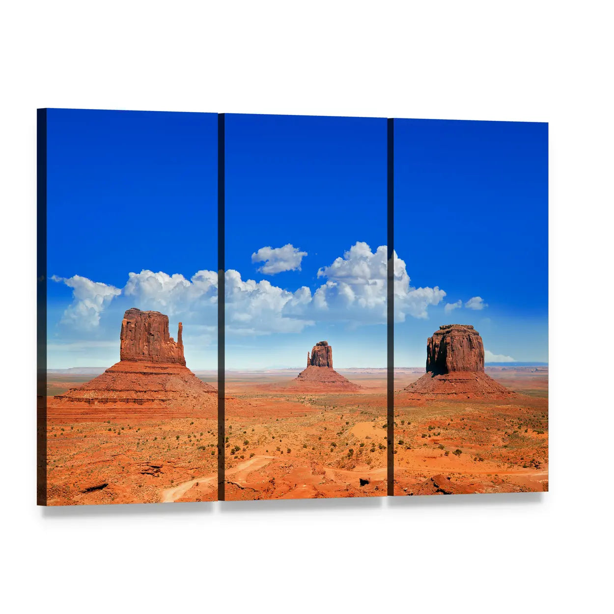 Buttes of Monument Valley Canvas Wall Art, 3 panel 3 Horizontal layout gallery wrapped canvas set, angled product view