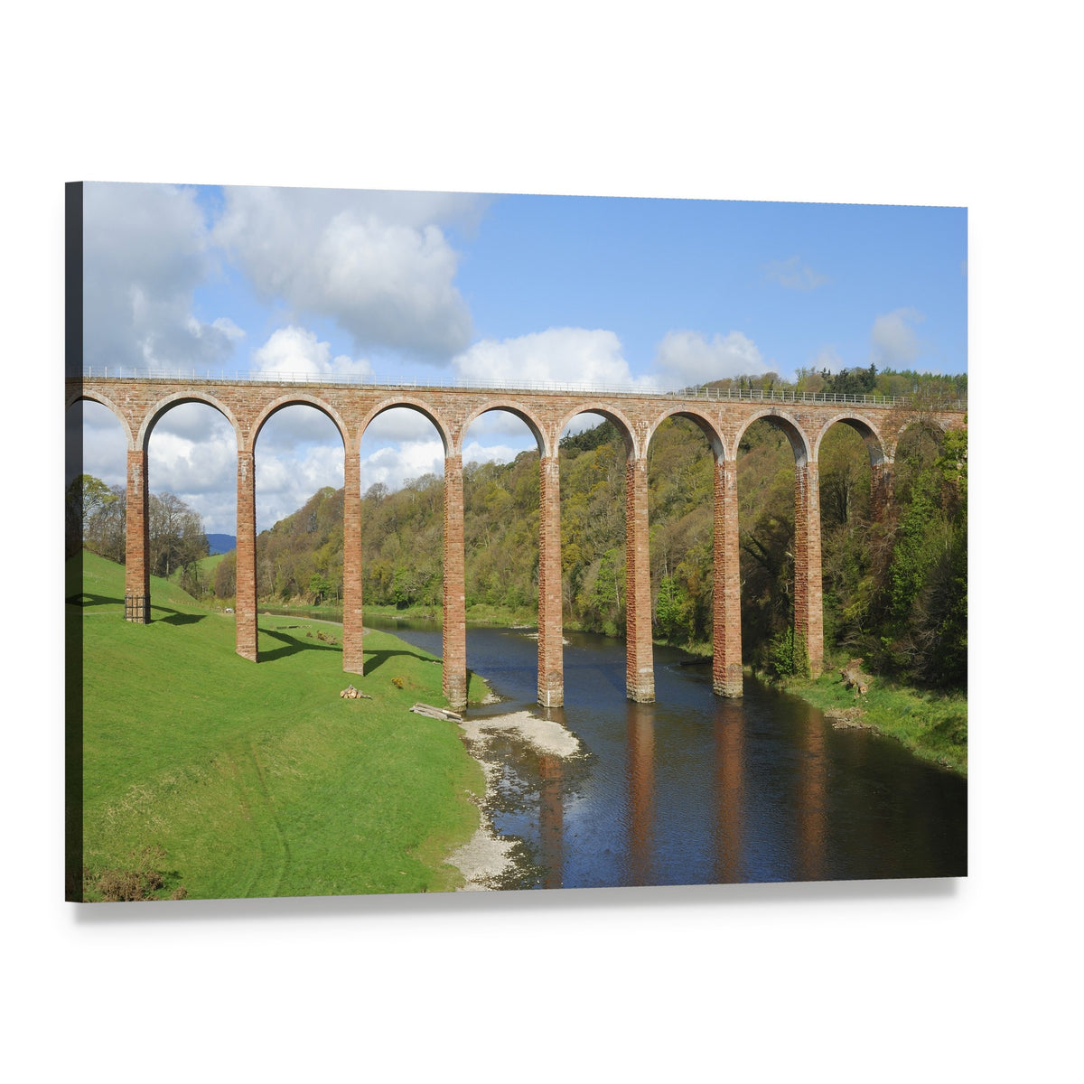 Old Stone Bridge Over River Canvas Wall Art, single panel gallery wrapped canvas, angled product view