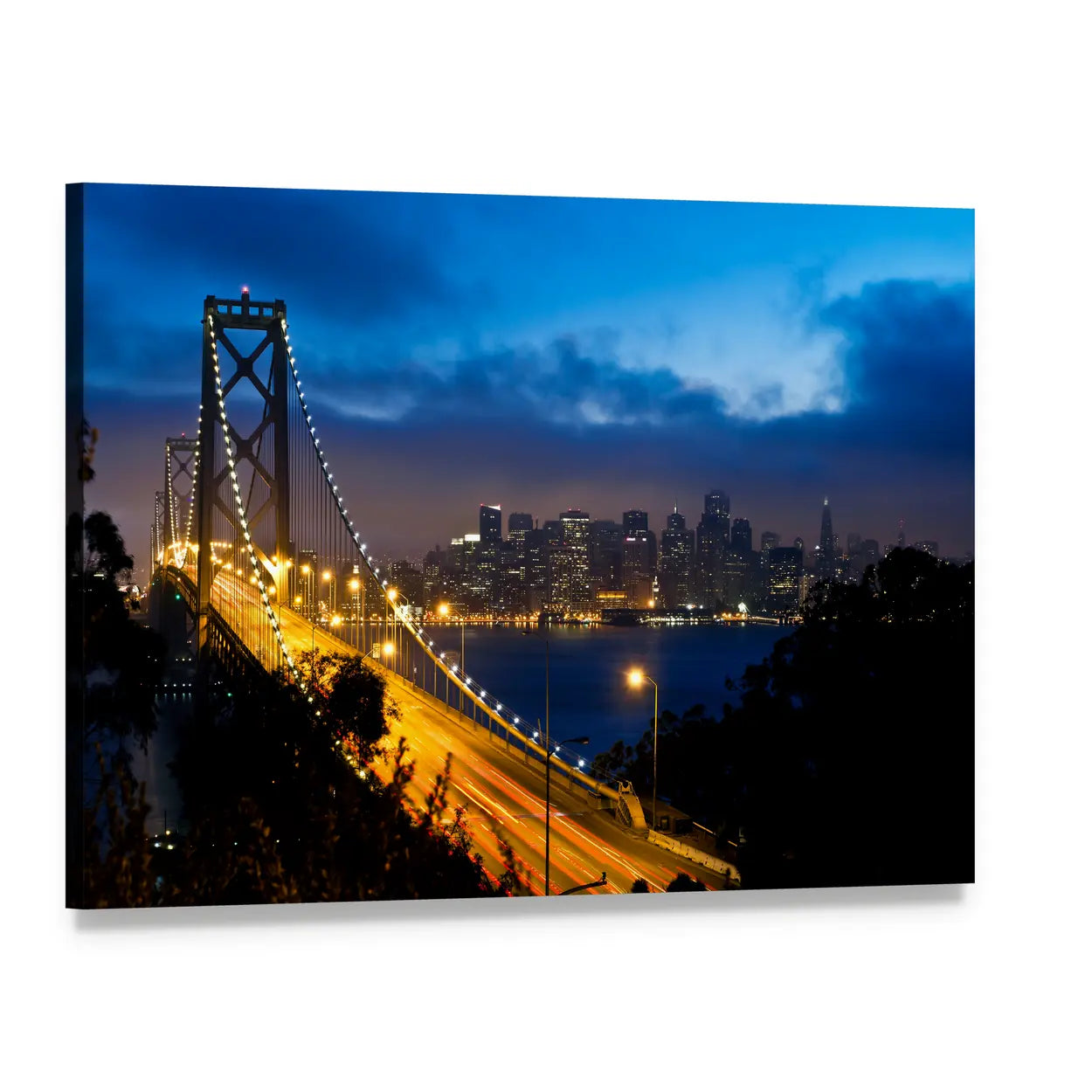 San Francisco Bay Bridge at Twilight Canvas Wall Art, single panel gallery wrapped canvas, angled product view