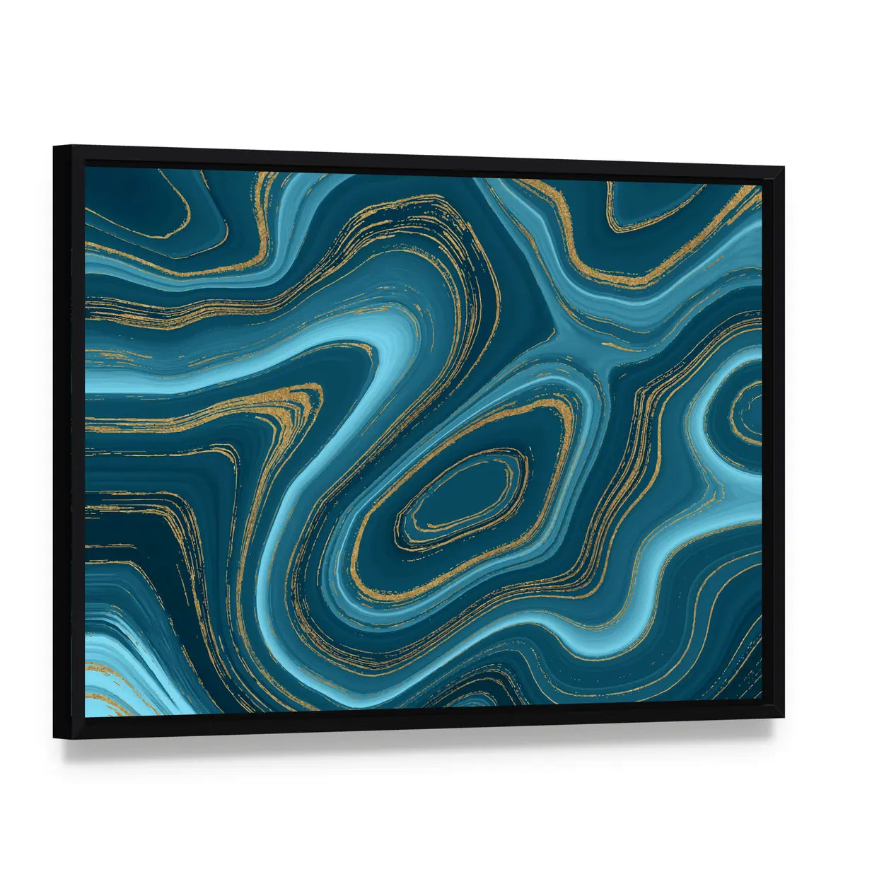 Liquid Marble Texture Canvas Wall Art, framed canvas in a black floater frame, angled product view