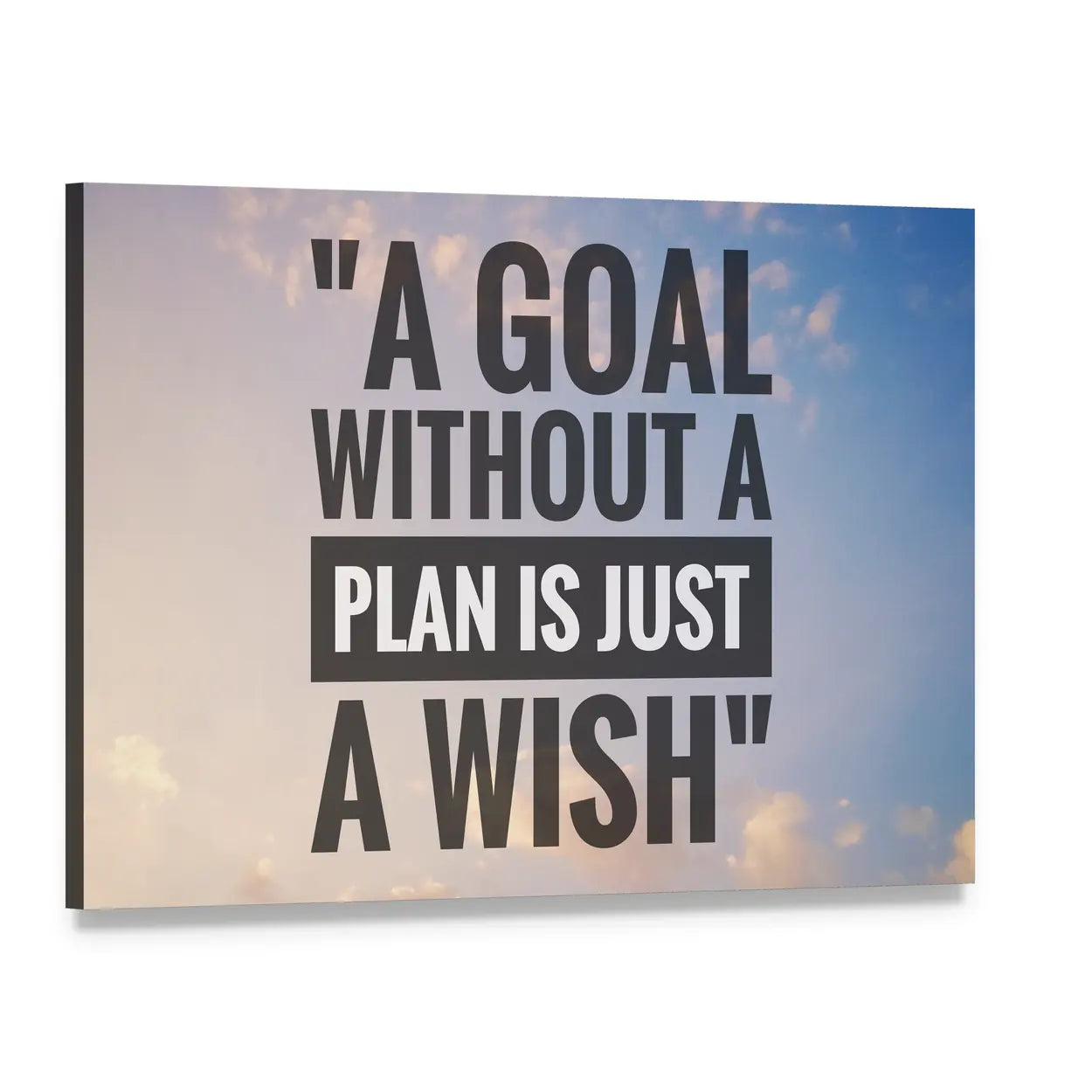 A Goal Without a Plan Is Just a Wish Canvas Wall Art, single panel gallery wrapped canvas, angled product view