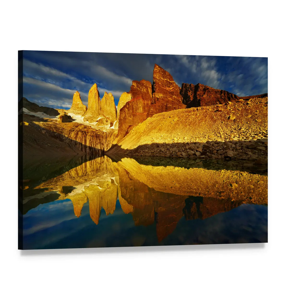 Glacier Towers at Sunrise Canvas Wall Art, single panel gallery wrapped canvas, angled product view