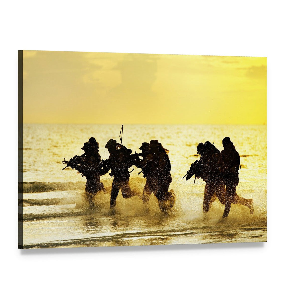 Soldiers Running in Water Canvas Wall Art, single panel gallery wrapped canvas, angled product view