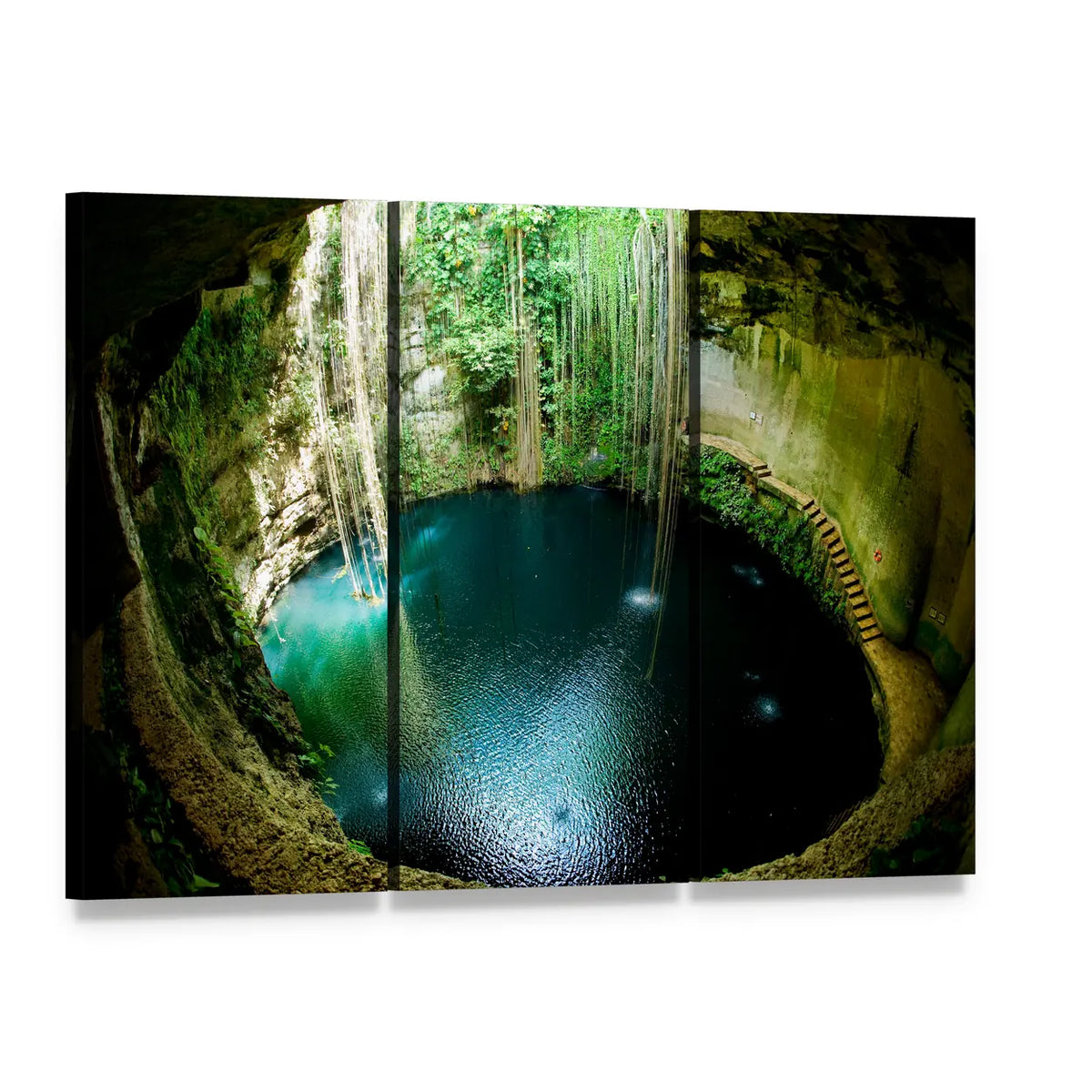 Ik-kil Cenote, Mexico Canvas Wall Art, 3 panel 3 Horizontal layout gallery wrapped canvas set, angled product view