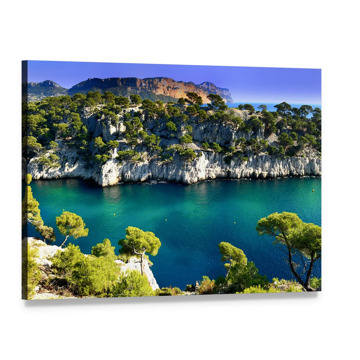Massif Des Calanques Coastal Cliffs Canvas Wall Art, single panel gallery wrapped canvas, angled product view