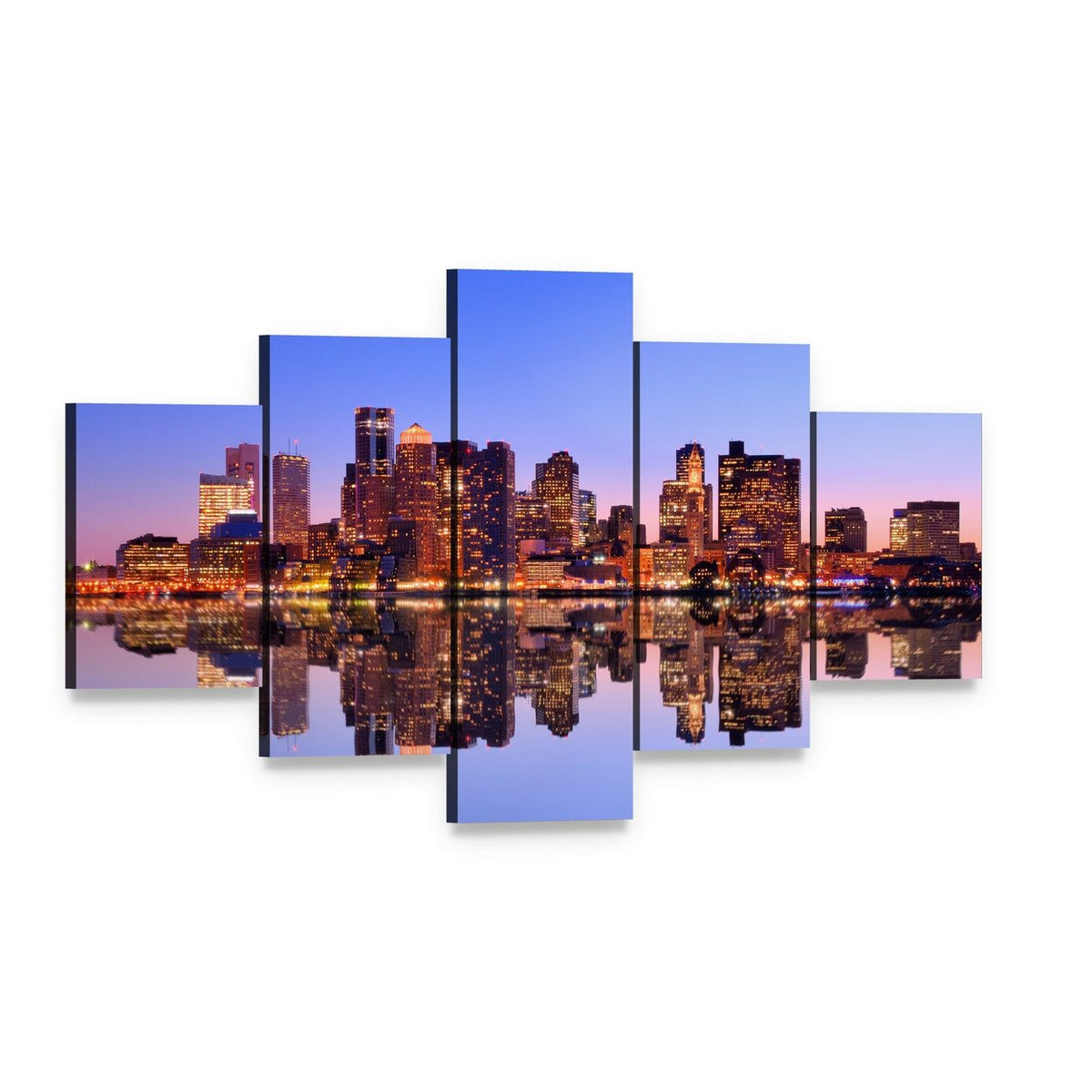Financial District Boston Canvas Wall Art, 5 panel 5 Star layout gallery wrapped canvas set, angled product view
