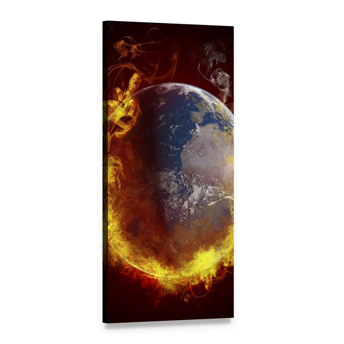 Burning Planet Earth Vertical Canvas Wall Art, 1 panel 1 Vertical layout gallery wrapped canvas set, angled product view
