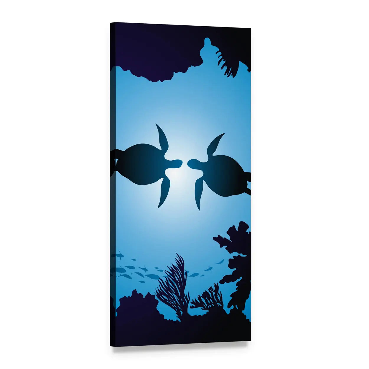 Floating Sea Turtles Vertical Canvas Wall Art, 1 panel 1 Vertical layout gallery wrapped canvas set, angled product view