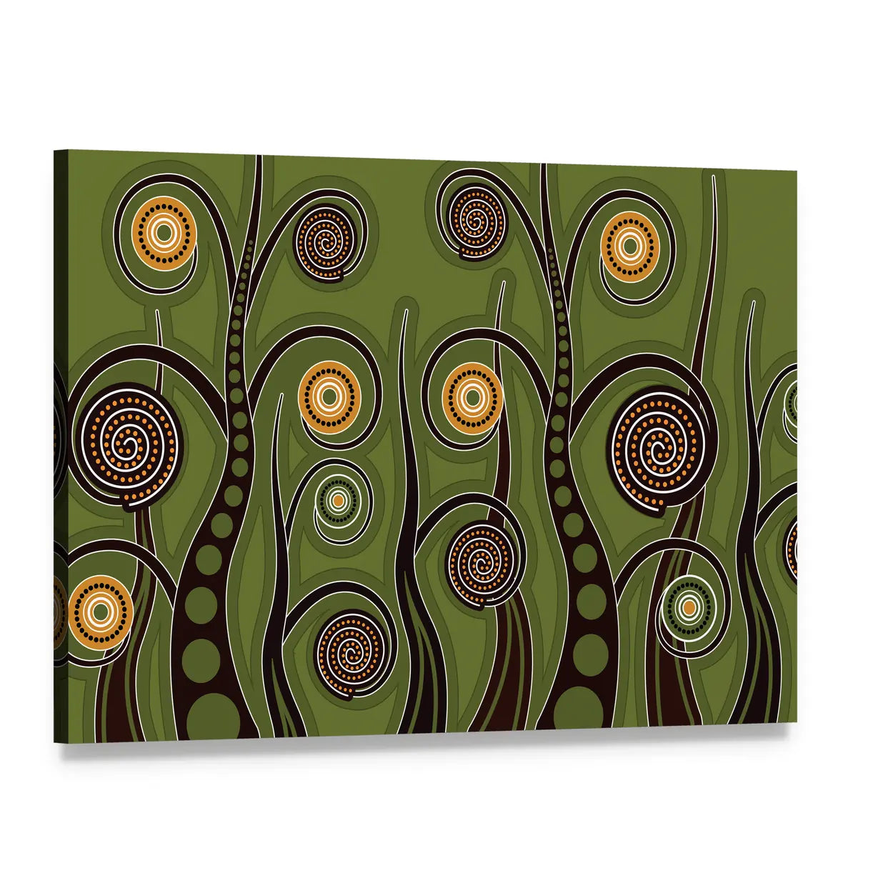 Olive Dotted Tree Dot Painting Canvas Wall Art, single panel gallery wrapped canvas, angled product view