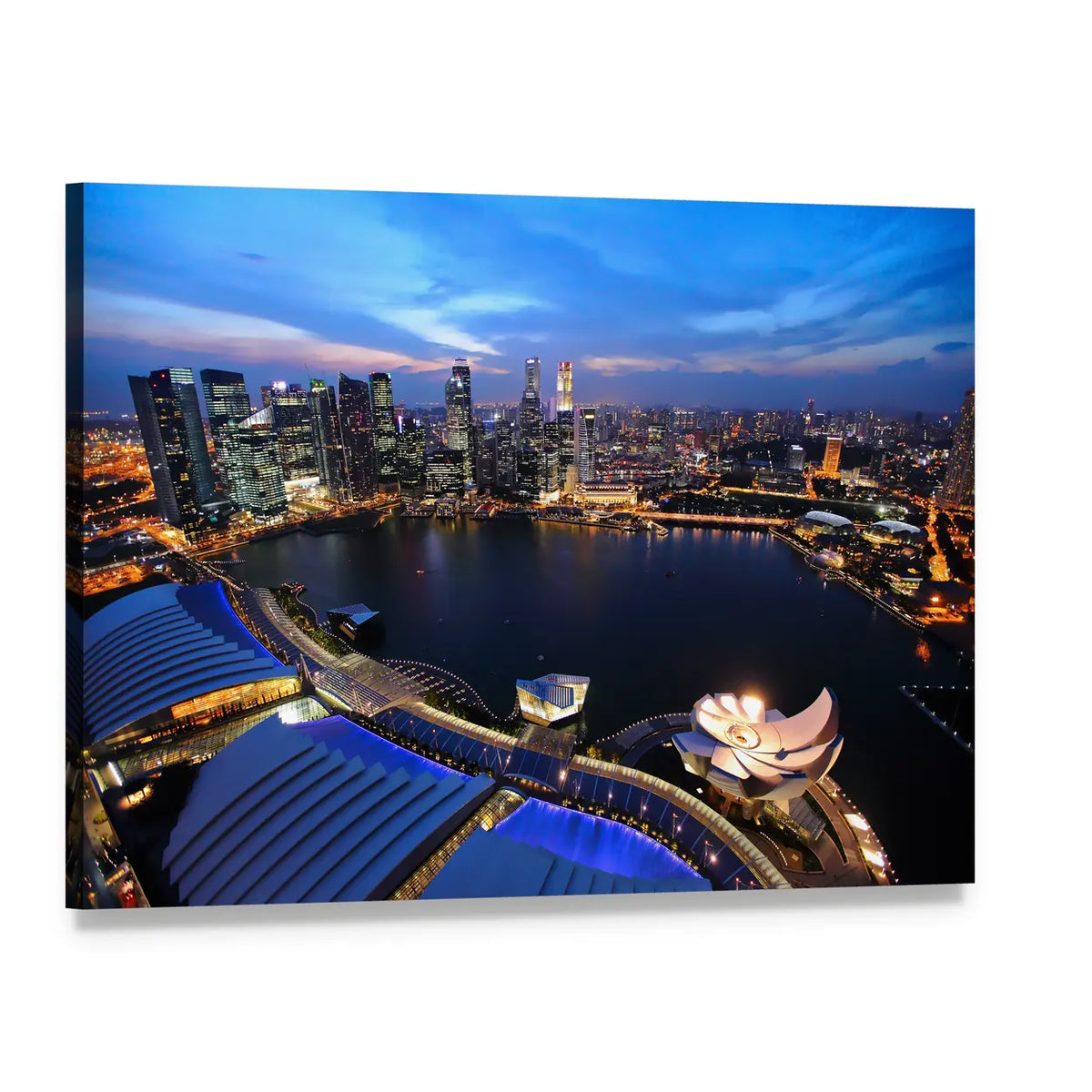Singapore Skyline at Night Canvas Wall Art, single panel gallery wrapped canvas, angled product view