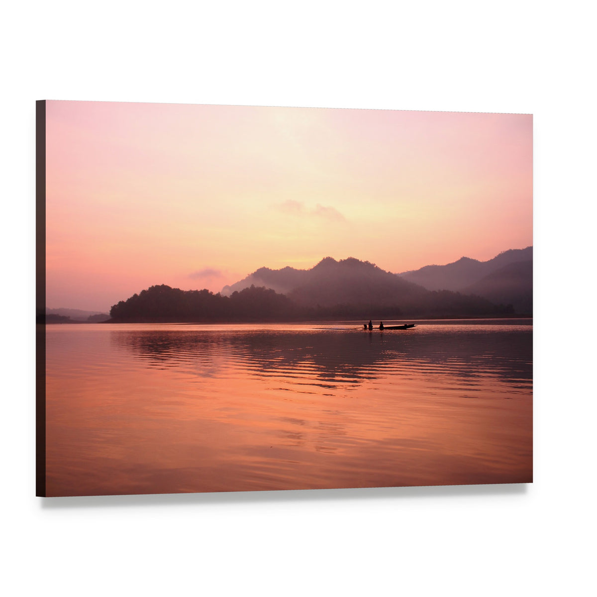 Old Boat on Misty Lake Canvas Wall Art, single panel gallery wrapped canvas, angled product view