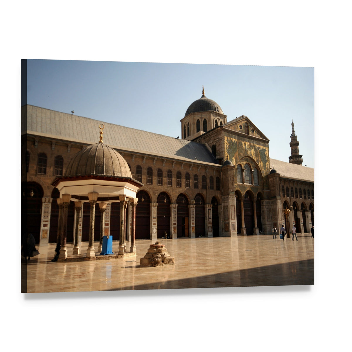 Umayyad Mosque Courtyard with Ornate Facade Canvas Wall Art, single panel gallery wrapped canvas, angled product view