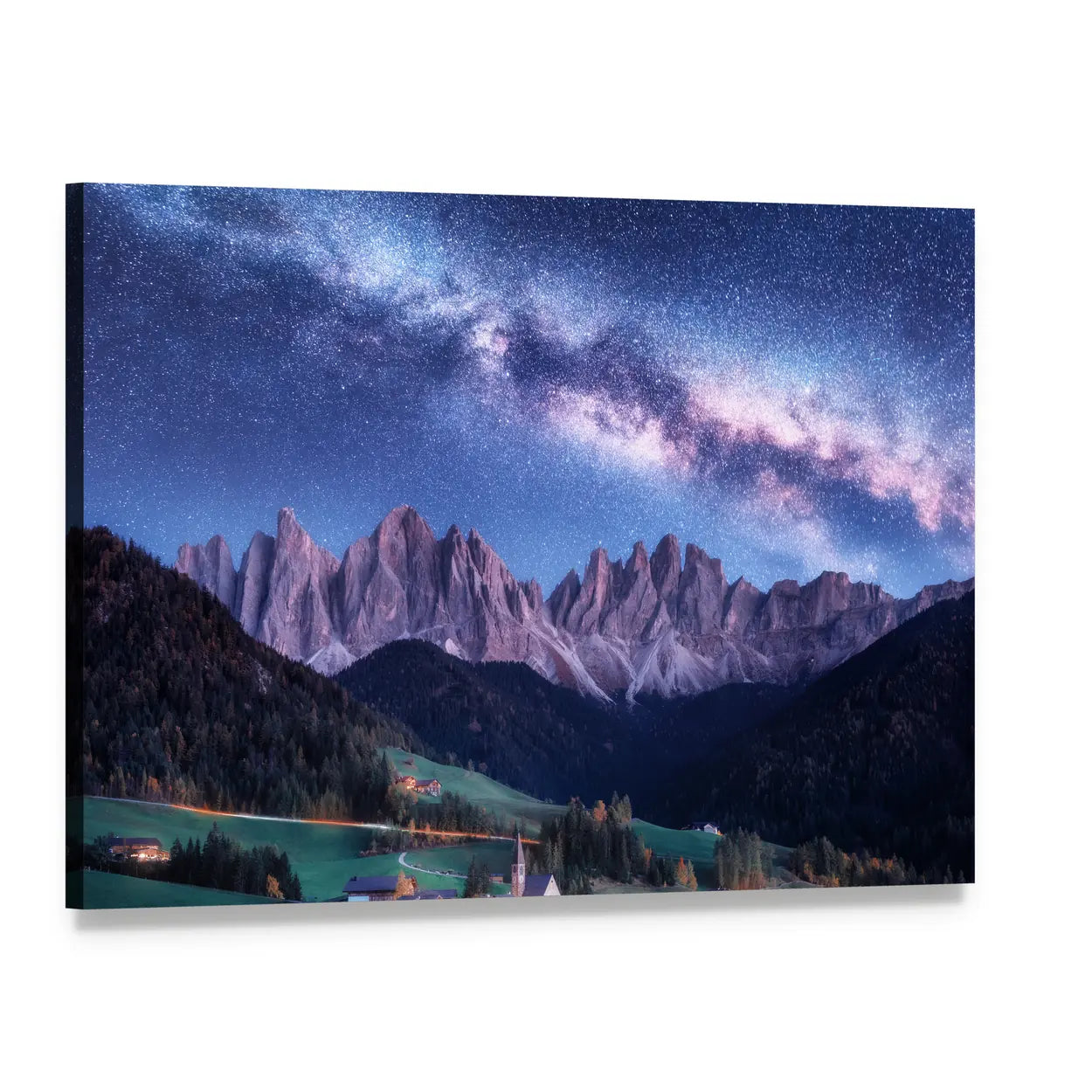 Santa Maddalena And Milky Way In Italy Canvas Wall Art, single panel gallery wrapped canvas, angled product view