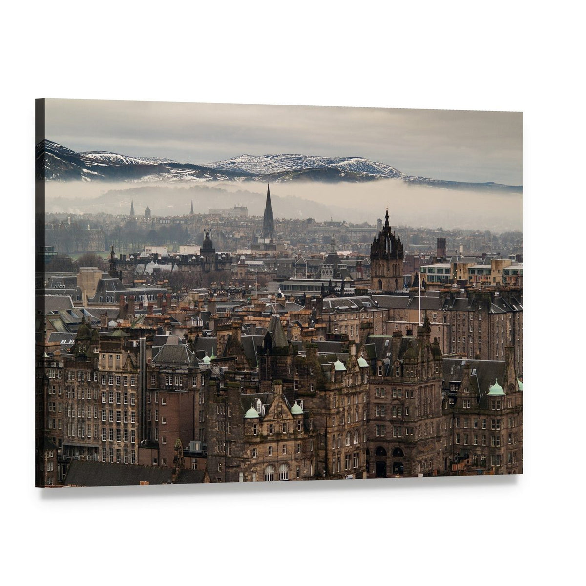 Edinburgh Skyline with Historic Spires Canvas Wall Art, single panel gallery wrapped canvas, angled product view