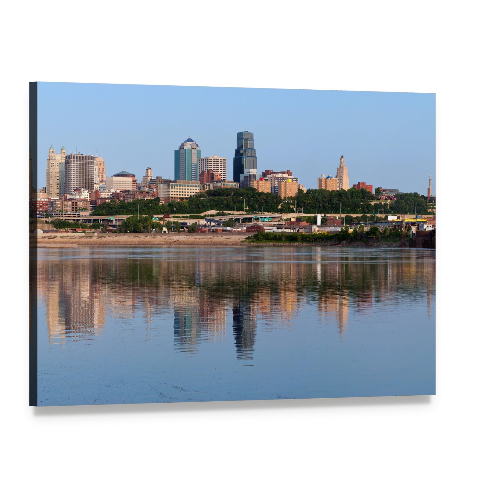 Kansas City Skyline Canvas Wall Art, single panel gallery wrapped canvas, angled product view