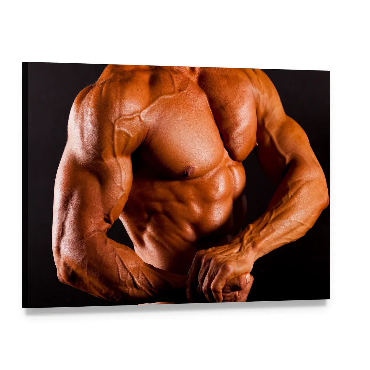Bodybuilder Showing Muscles Canvas Wall Art, single panel gallery wrapped canvas, angled product view
