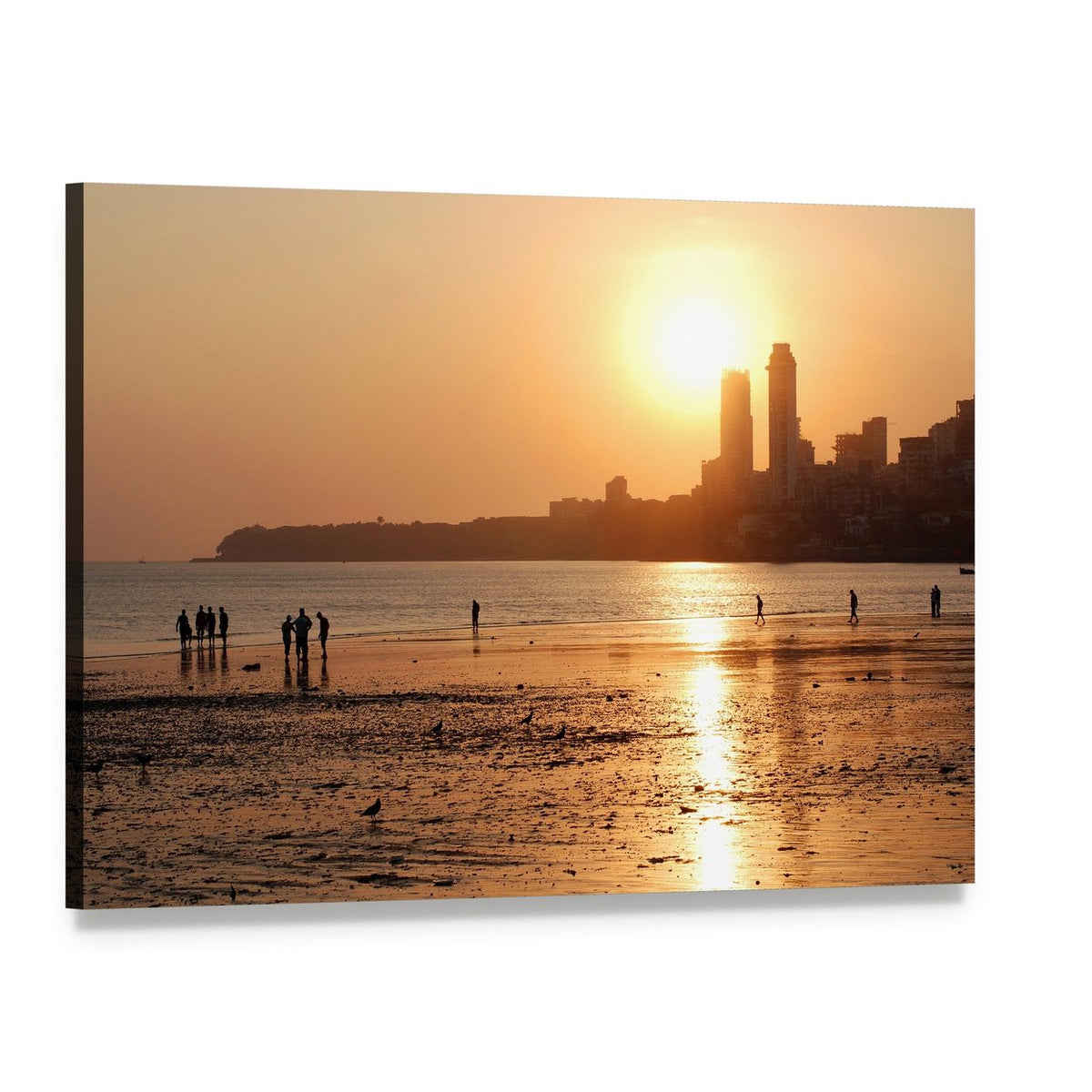 Chowpatty Beach Sunset Canvas Wall Art, single panel gallery wrapped canvas, angled product view