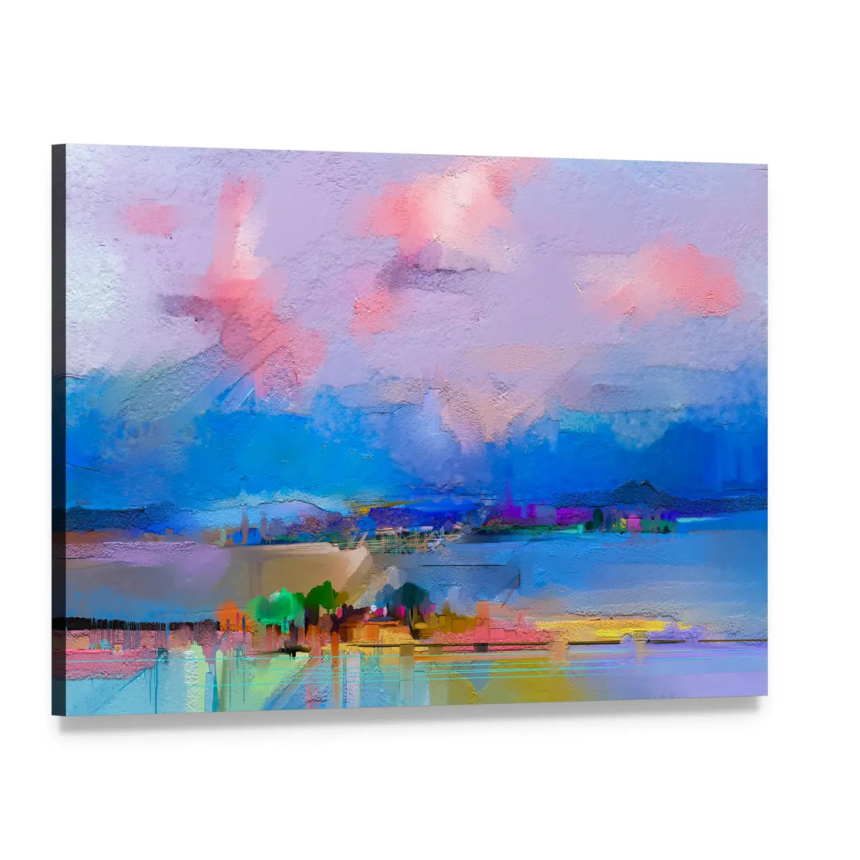 Colorful Sky Abstract Landscape Canvas Wall Art, single panel gallery wrapped canvas, angled product view