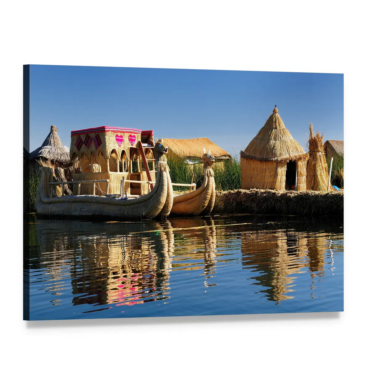 Floating Uros Islands Canvas Wall Art, single panel gallery wrapped canvas, angled product view