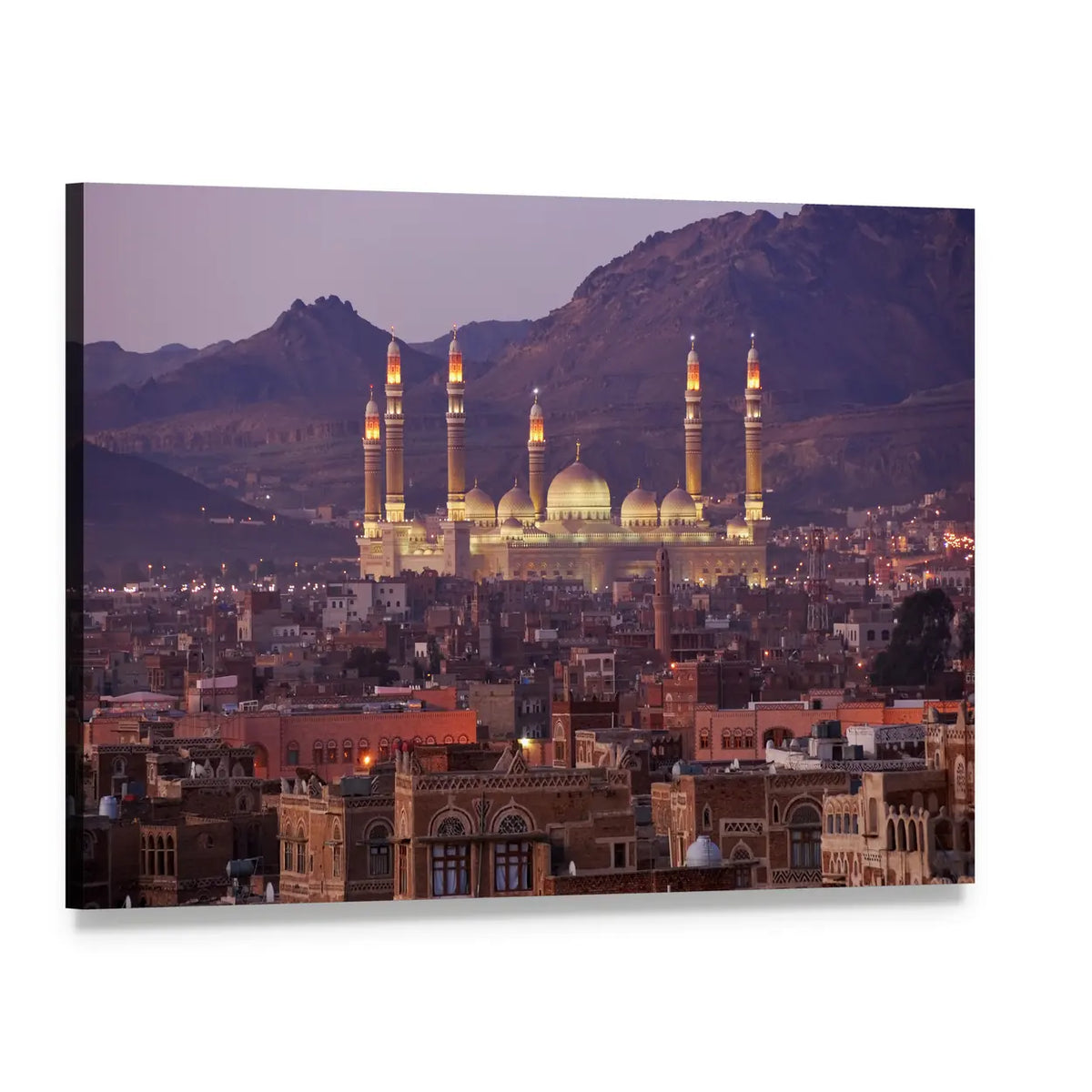 Al Saleh Mosque In Sanaa Yemen Canvas Wall Art, single panel gallery wrapped canvas, angled product view