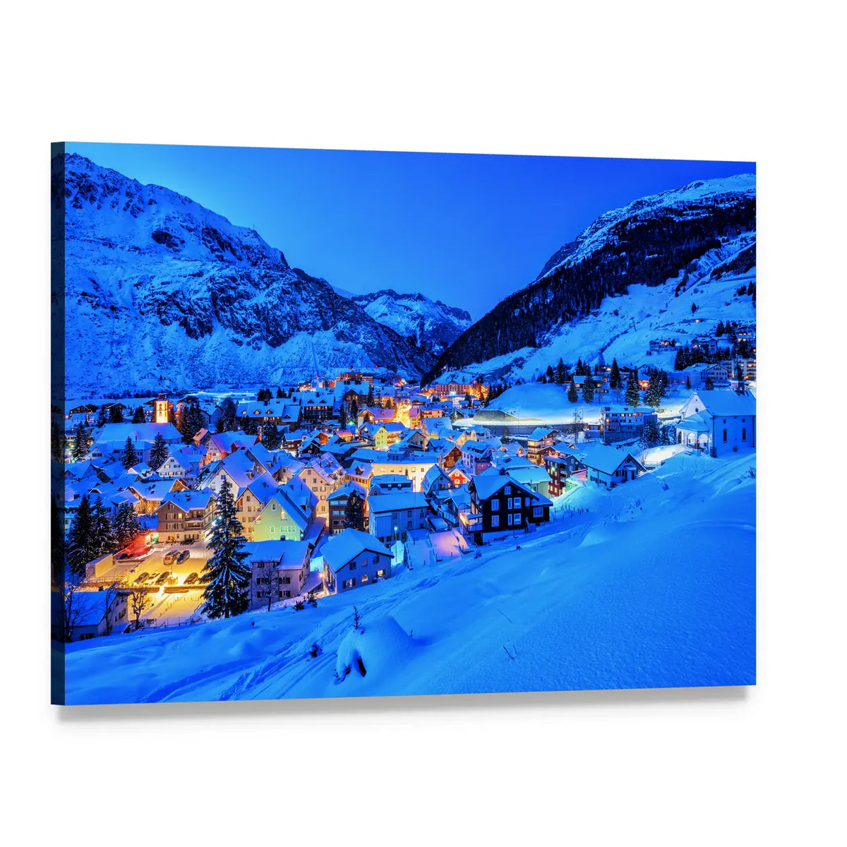 Andermatt Village In Swiss Alps Mountains Canvas Wall Art, single panel gallery wrapped canvas, angled product view