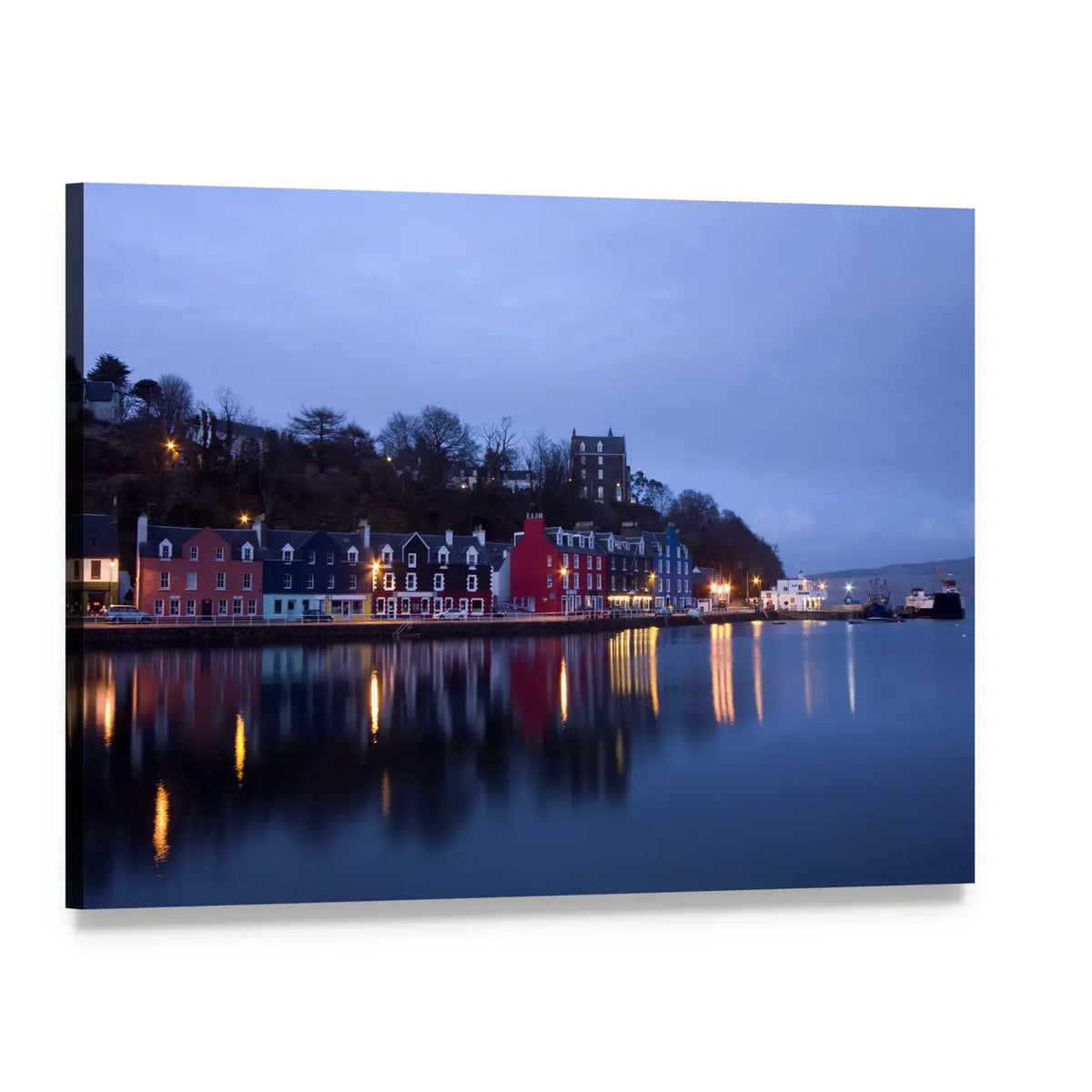 Tobermory Harbor Reflections at Twilight Canvas Wall Art, single panel gallery wrapped canvas, angled product view