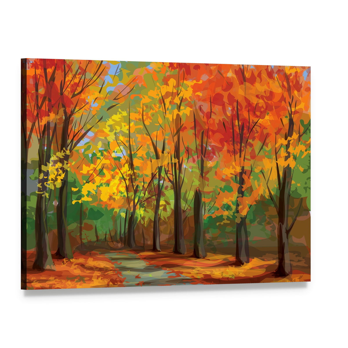 Autumn Forest Pathway Canvas Wall Art, single panel gallery wrapped canvas, angled product view