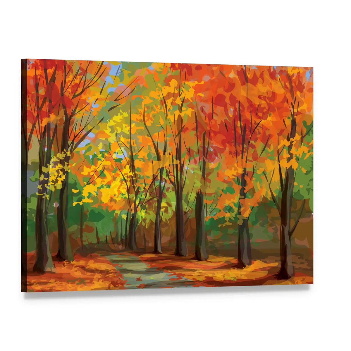 Autumn Woodland Path Canvas Wall Art, single panel gallery wrapped canvas, angled product view