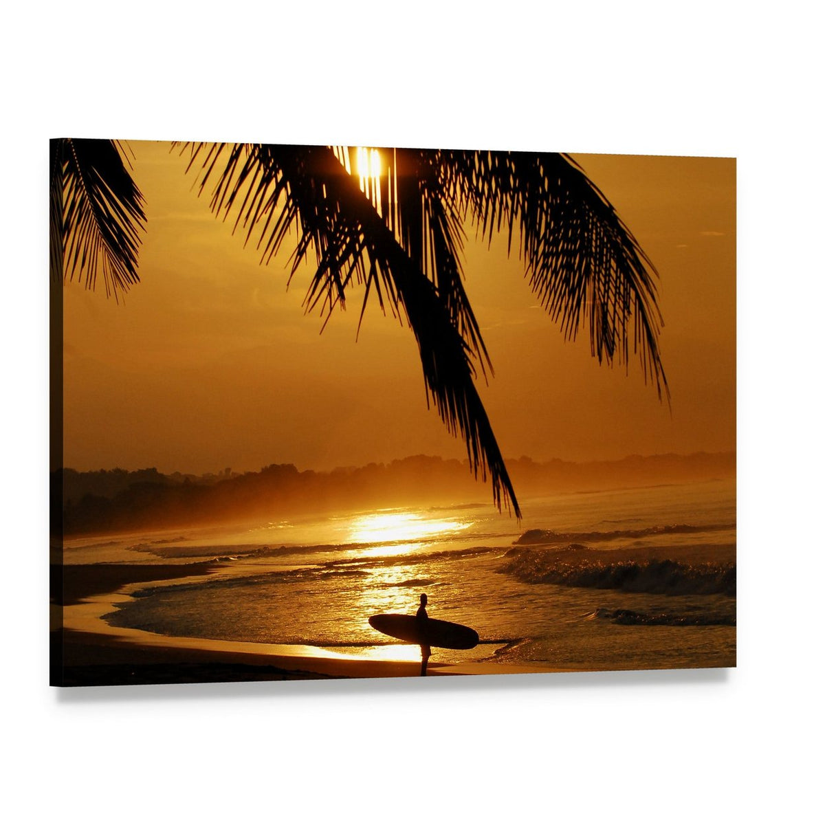 Surfer in Costa Rica Canvas Wall Art, single panel gallery wrapped canvas, angled product view