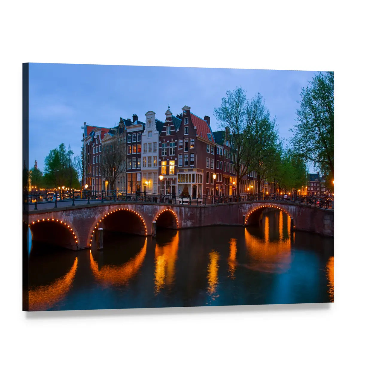 Canals of Amsterdam Canvas Wall Art, single panel gallery wrapped canvas, angled product view