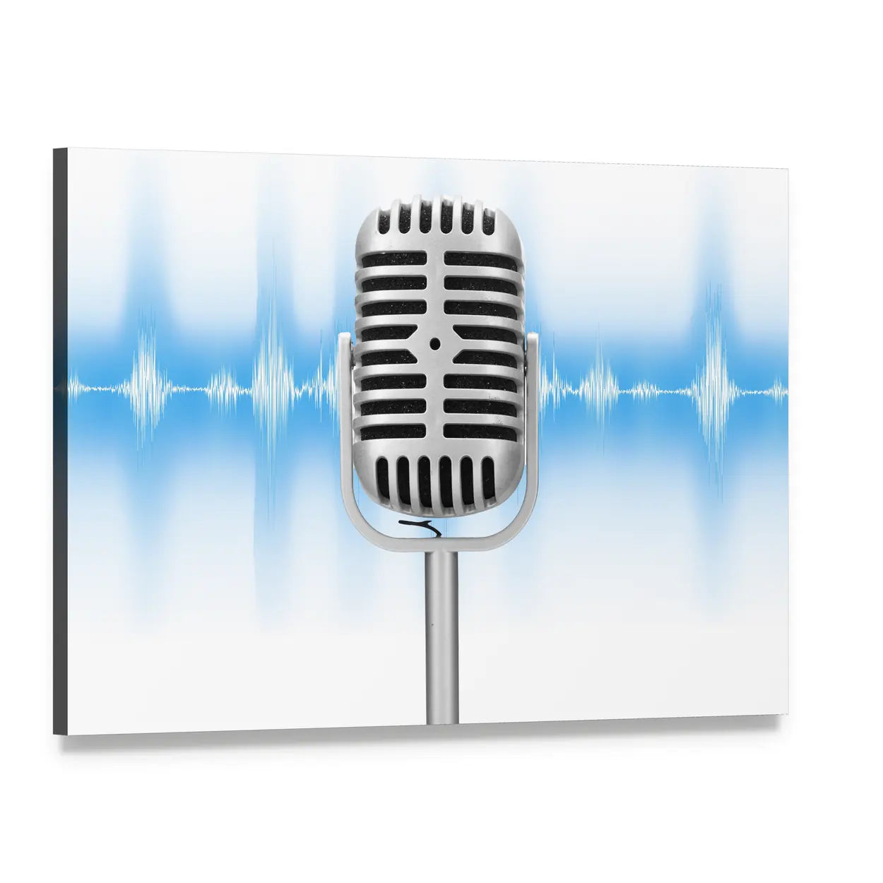 Vintage Microphone with Sound Wave Canvas Wall Art, single panel gallery wrapped canvas, angled product view