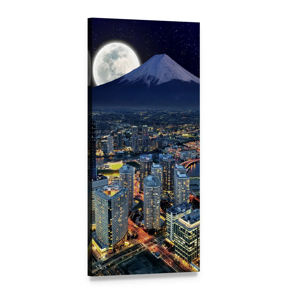 Surreal View of Yokohama City Vertical Canvas Wall Art, 1 panel 1 Vertical layout gallery wrapped canvas set, angled product view