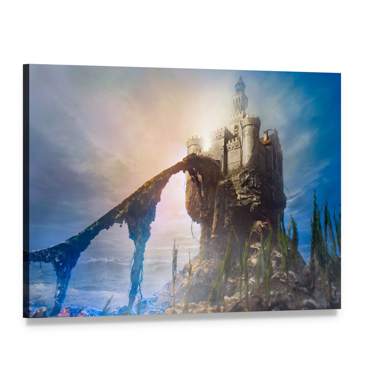 Old Castle on Hill Canvas Wall Art, single panel gallery wrapped canvas, angled product view