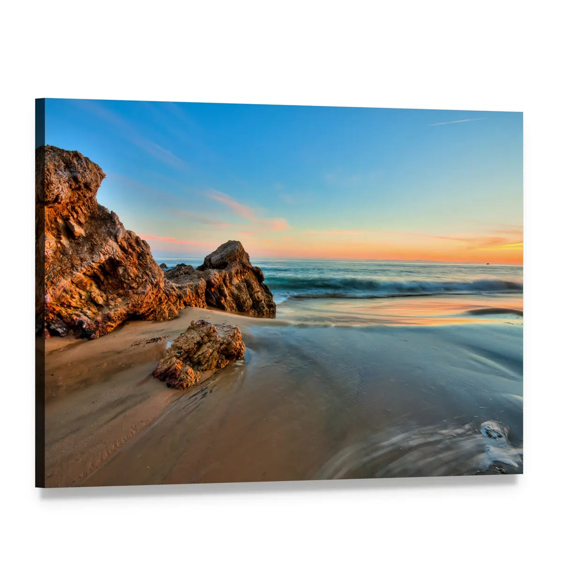 Coastal Sunset with Rocky Shore Canvas Wall Art, single panel gallery wrapped canvas, angled product view