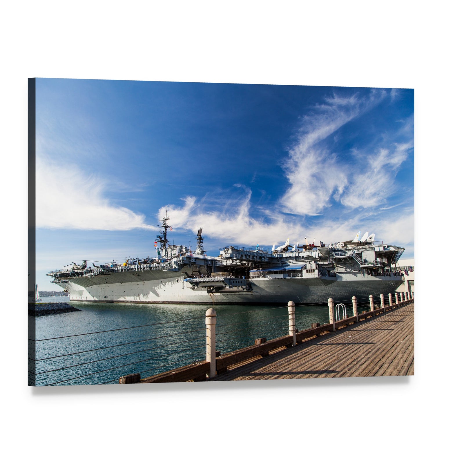 Uss Midway Aircraft Carrier Canvas Wall Art, single panel gallery wrapped canvas, angled product view