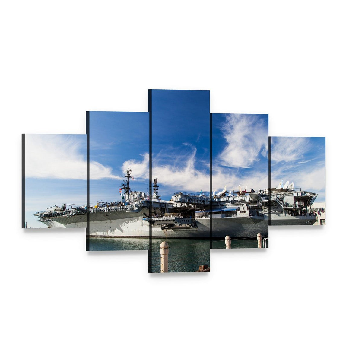 Uss Midway Aircraft Carrier Canvas Wall Art, 5 panel 5 Star layout gallery wrapped canvas set, angled product view