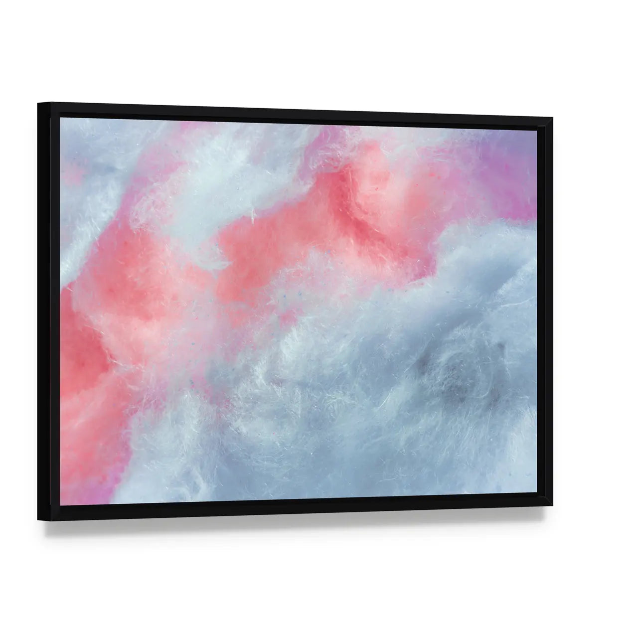 Cotton Candy Artwork Canvas Wall Art, framed canvas in a black floater frame, angled product view