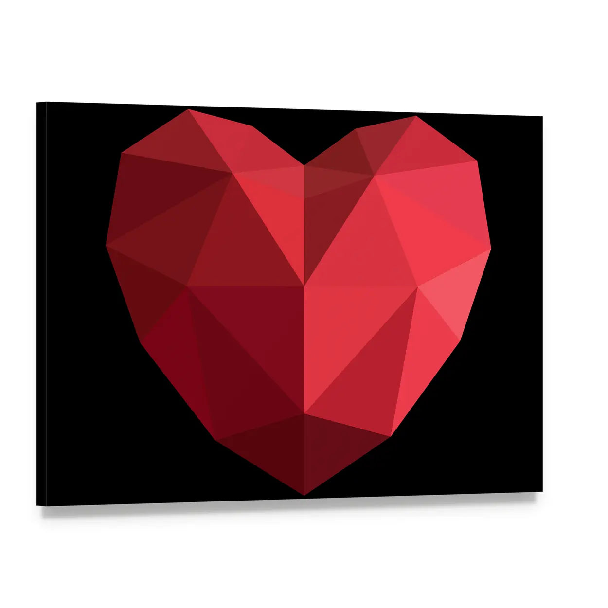 Faceted Red Geometric Heart Canvas Wall Art, single panel gallery wrapped canvas, angled product view