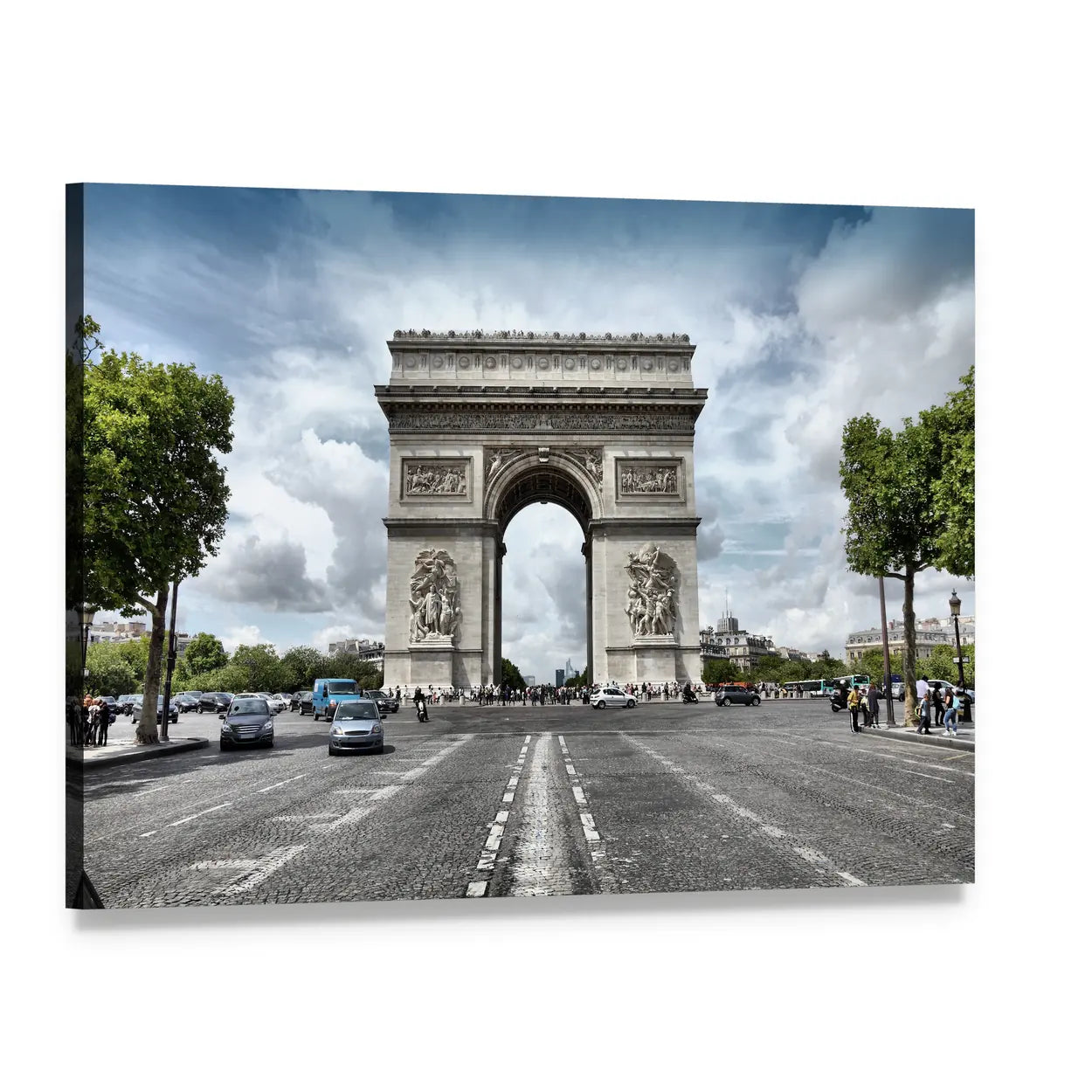 Arc De Triomphe on Paris Avenue Canvas Wall Art, single panel gallery wrapped canvas, angled product view