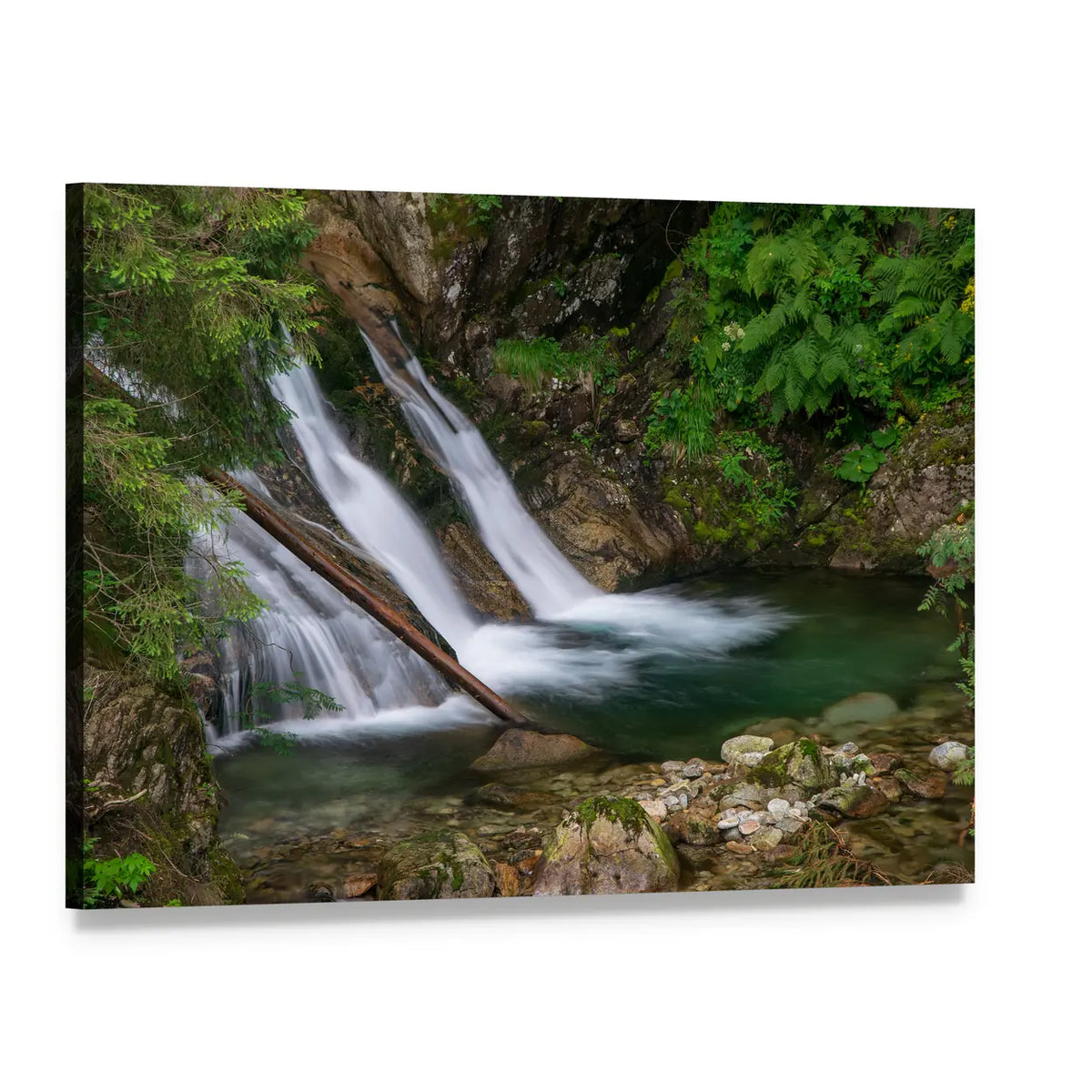 Mountain Mickiewicz Waterfall Canvas Wall Art, single panel gallery wrapped canvas, angled product view