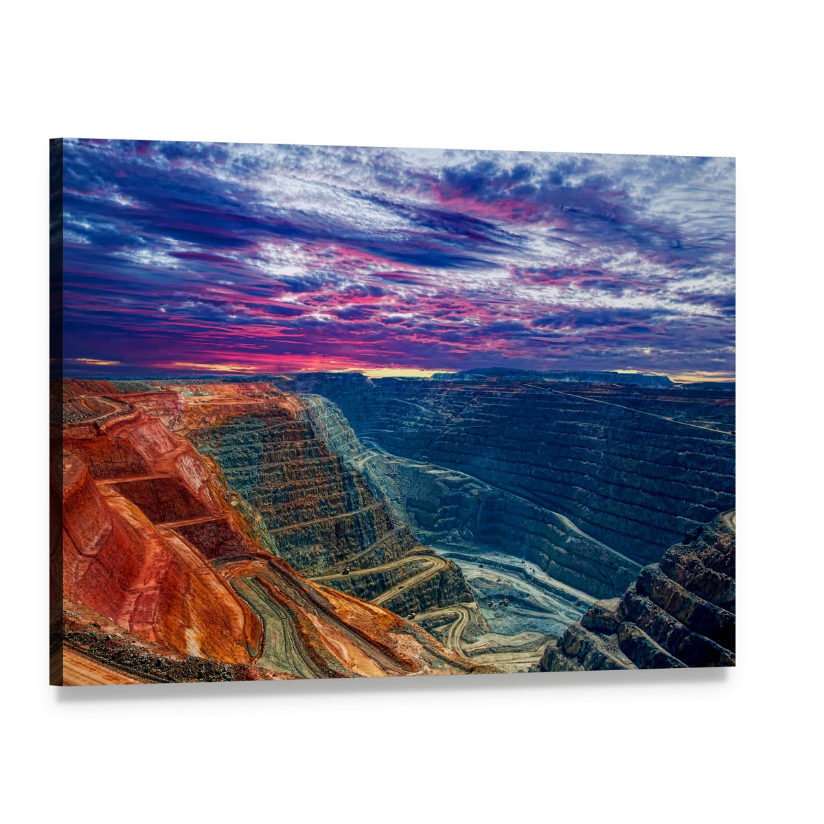 Sunset Over Terraced Mine Canvas Wall Art, single panel gallery wrapped canvas, angled product view