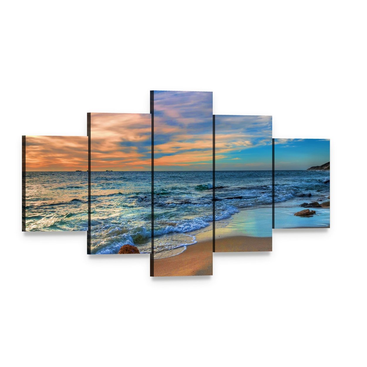 Sunset Beach Perth Western Australia Canvas Wall Art, 5 panel 5 Star layout gallery wrapped canvas set, angled product view