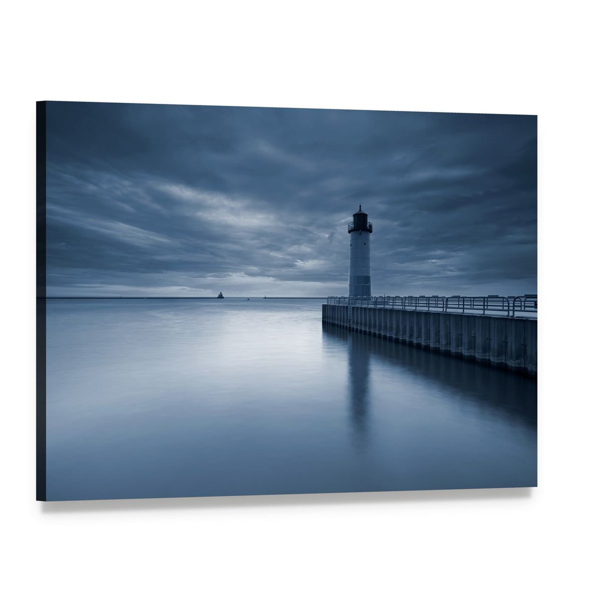 Milwaukee Lighthouse at Sunset Canvas Wall Art, single panel gallery wrapped canvas, angled product view